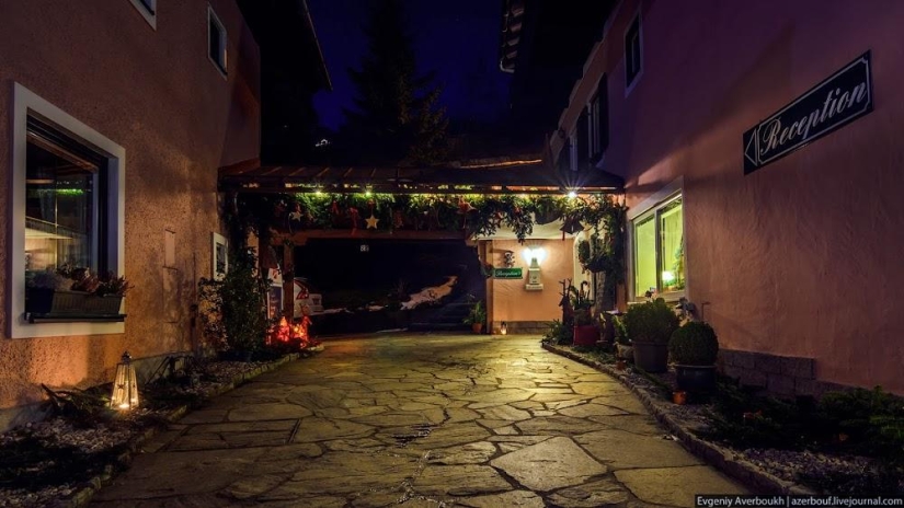 Austrian Christmas story. Night lights of St. Gilgen