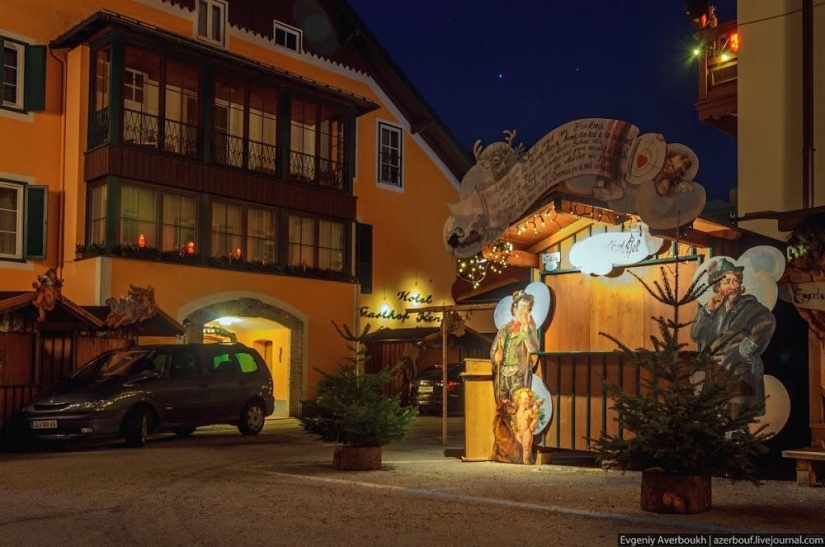 Austrian Christmas story. Night lights of St. Gilgen