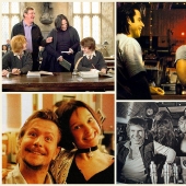 Backstage laugh between takes