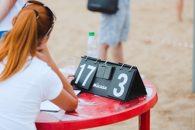 Beach volleyball tournament among models