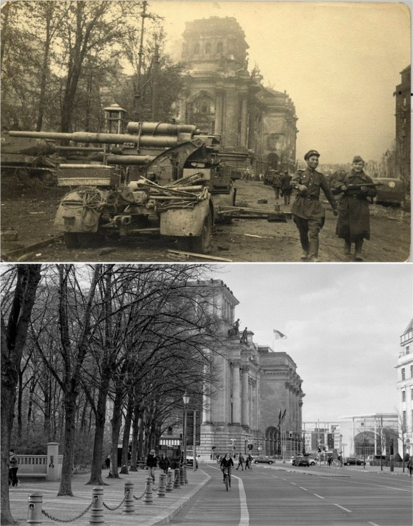 Berlin in ruins in 1945 and now. Striking image comparison Berlin in ruins in 1945 and now. Striking image comparison