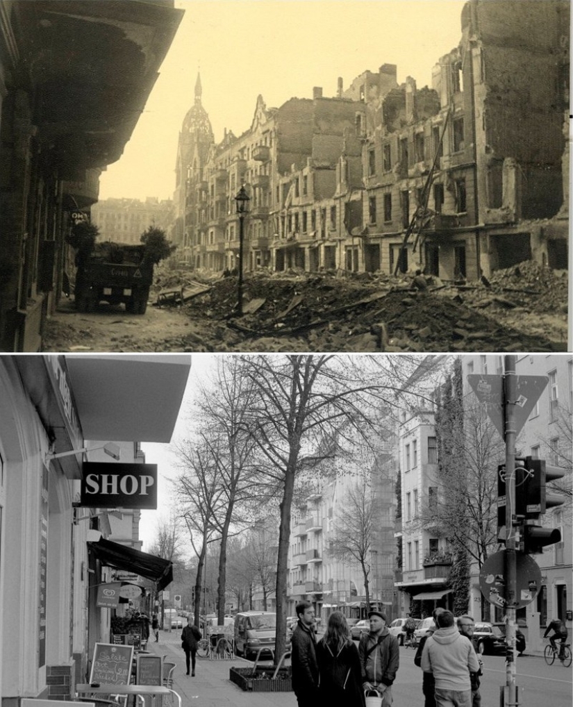 Berlin in ruins in 1945 and now. Striking image comparison Berlin in ruins in 1945 and now. Striking image comparison