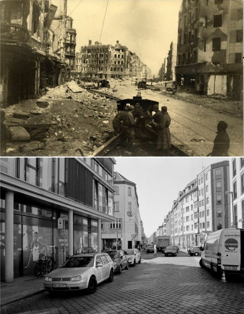 Berlin in ruins in 1945 and now. Striking image comparison Berlin in ruins in 1945 and now. Striking image comparison