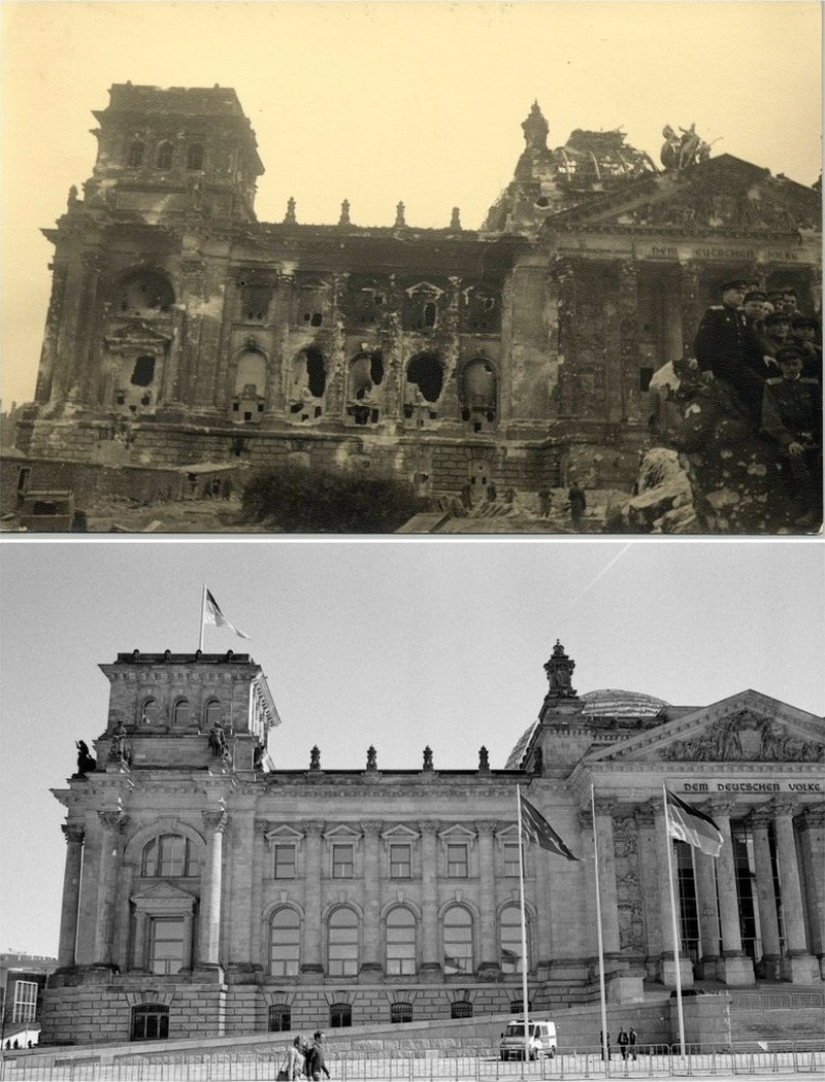 Berlín en ruinas en 1945 y ahora. Comparación de imágenes llamativas Berlín en ruinas en 1945 y ahora. Comparación de imágenes llamativas