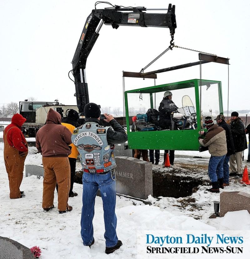 Biker buried riding a Harley