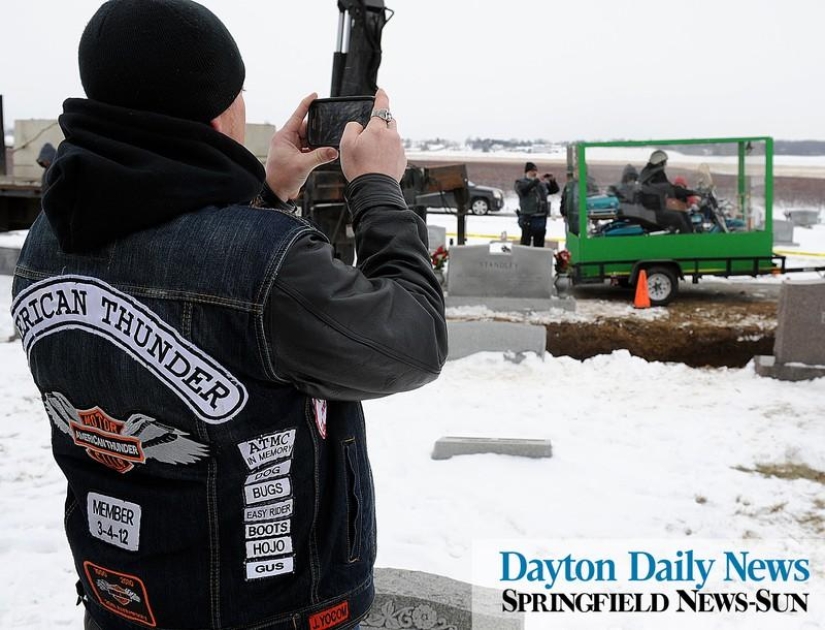 Biker buried riding a Harley