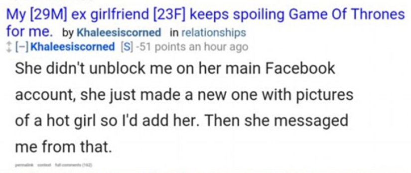 Bloody Retribution: Ex takes revenge on boyfriend by sending "Game of Thrones" spoilers Bloody Retribution: Ex takes revenge on boyfriend by sending "Game of Thrones" spoilers