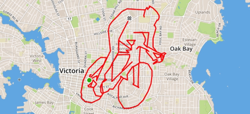 Canadian Cyclist draws GPS pictures on maps