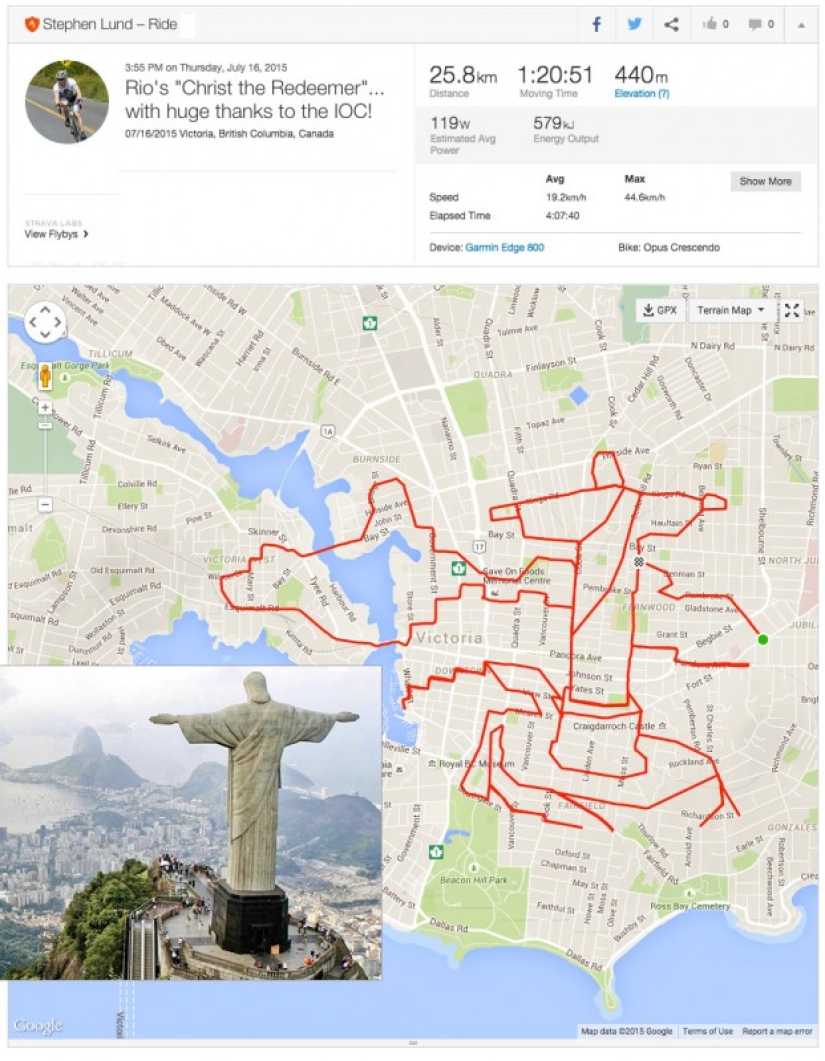 Canadian Cyclist draws GPS pictures on maps