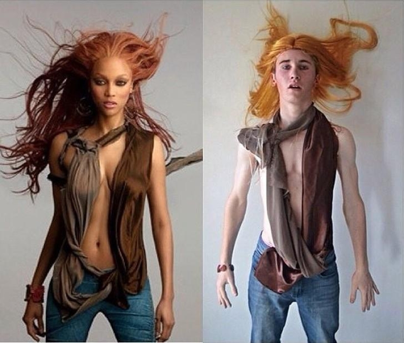 Chico divertido recrea fotos de celebridades en casa Chico divertido recrea fotos de celebridades en casa