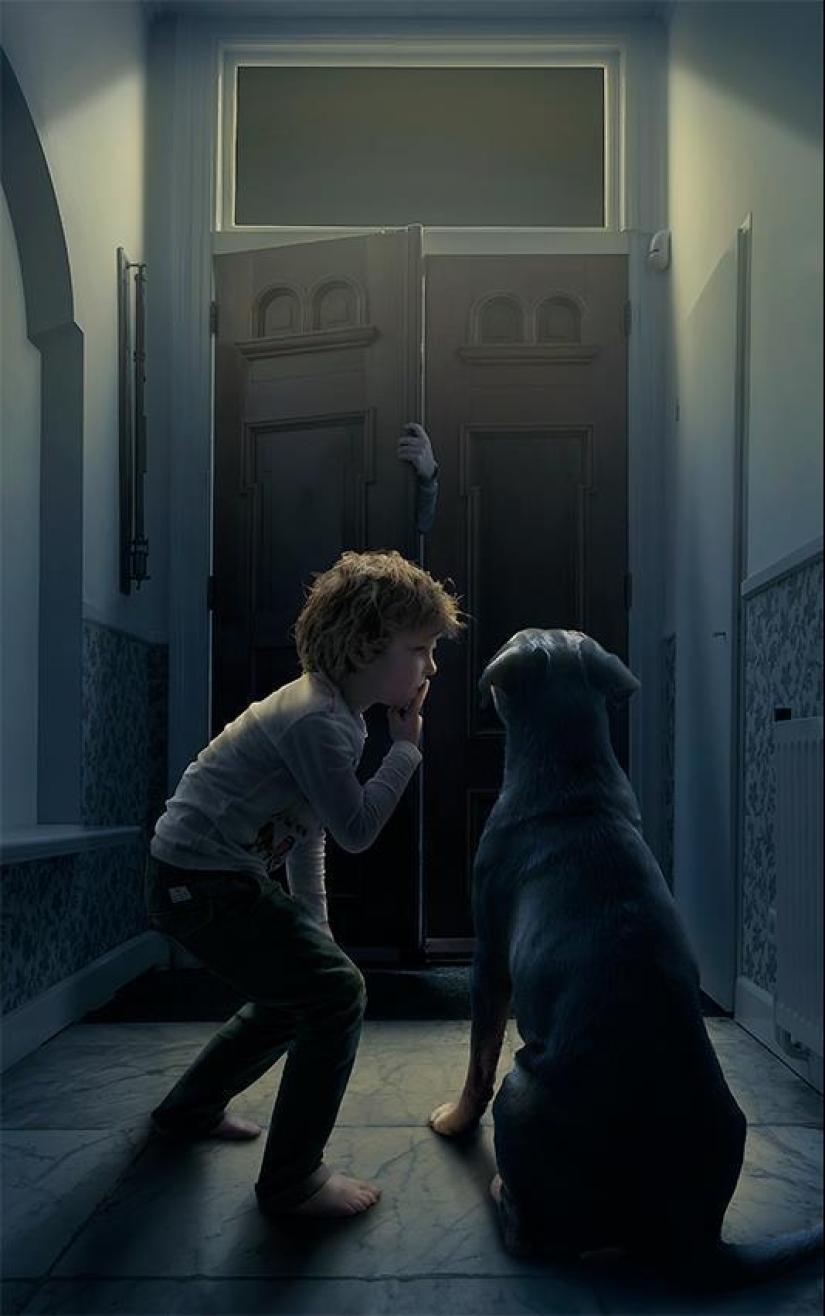 Childhood in the frame: dad takes a picture of his son Childhood in the frame: dad takes a picture of his son