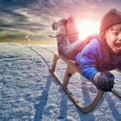 Childhood in the frame: dad takes a picture of his son