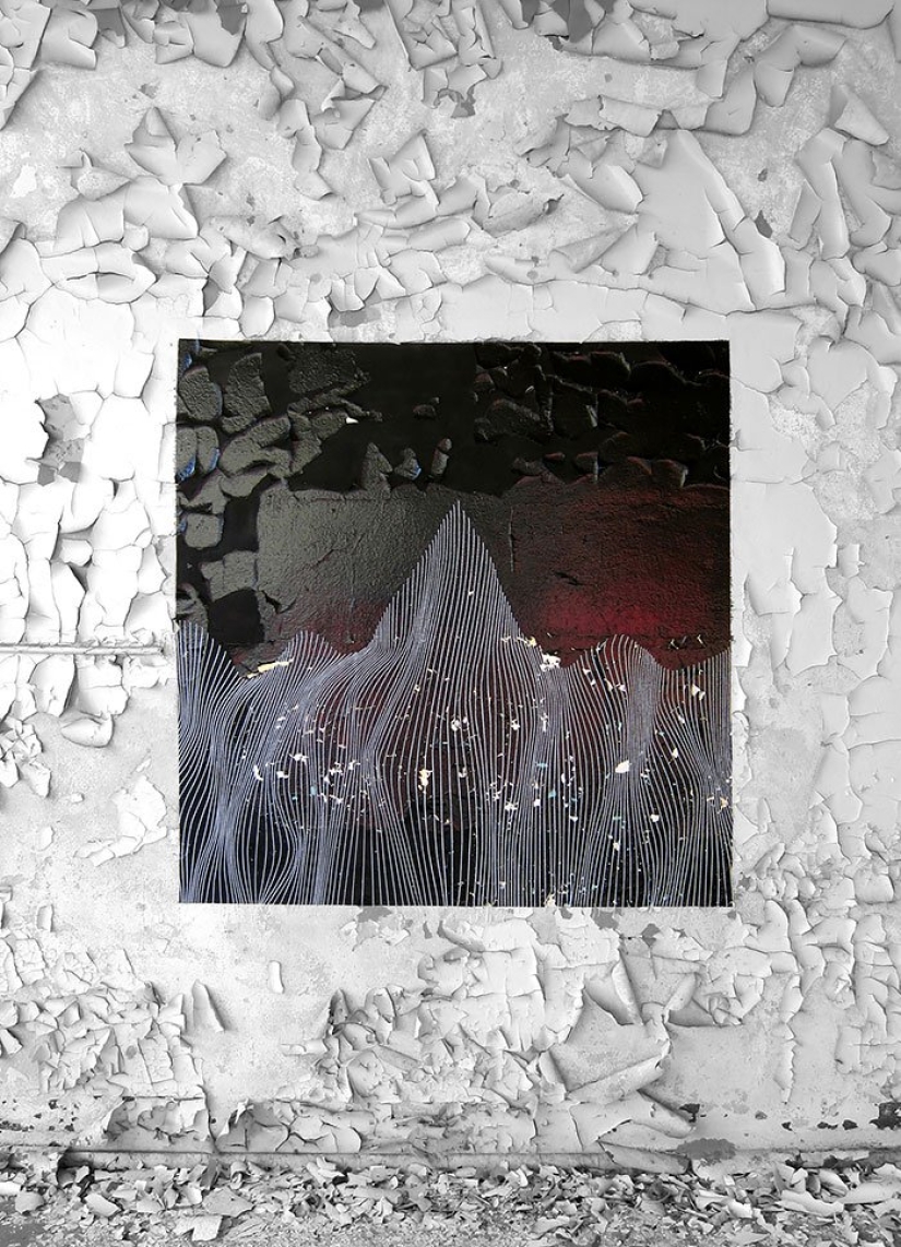 Cinta aislante en lugar de pintura. Hermoso arte callejero a partir de materiales improvisados. Cinta aislante en lugar de pintura. Hermoso arte callejero a partir de materiales improvisados.