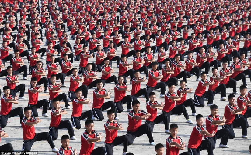 Coro de Kung Fu: 30 mil estudiantes de todo el mundo mostraron una clase en el monasterio Shaolin