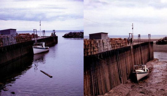 Costa británica en marea alta y baja