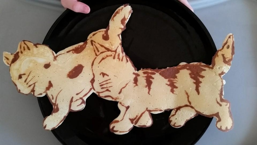 Creative dad bakes fantastic colorful pancakes for his child