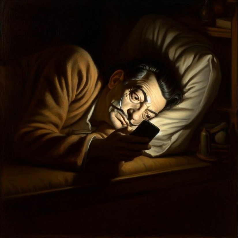 Creé imágenes de las personas más influyentes de la historia, mirando fijamente sus teléfonos inteligentes