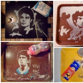 Cuadros rápidos pintados con bebidas y comida.