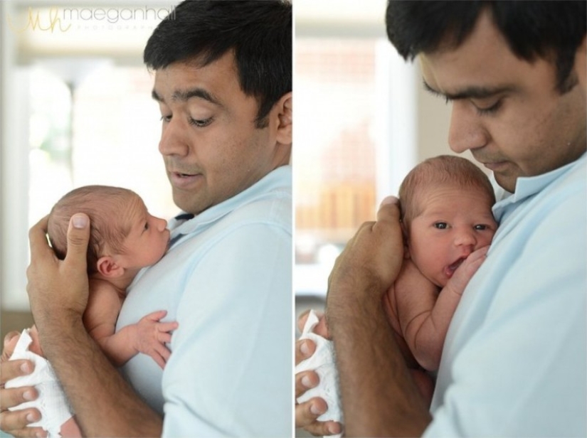 Dads see their newborn babies for the first time