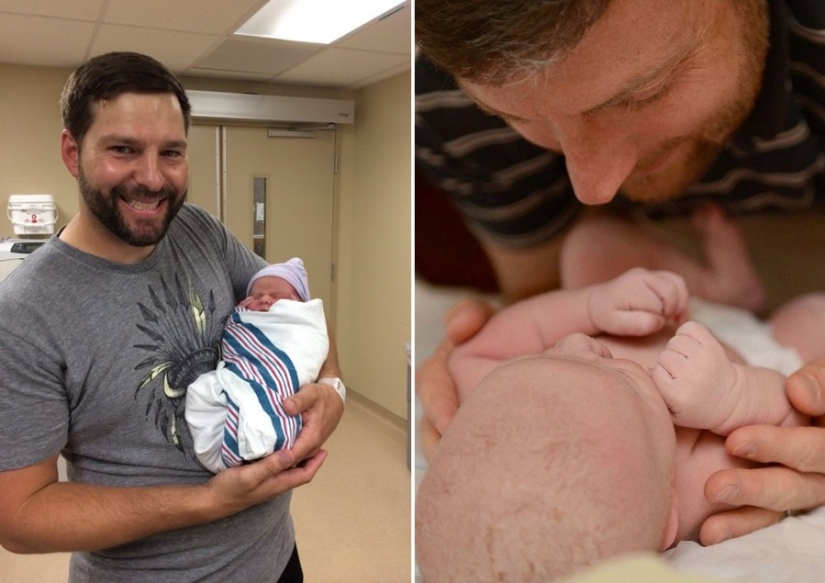 Dads see their newborn babies for the first time