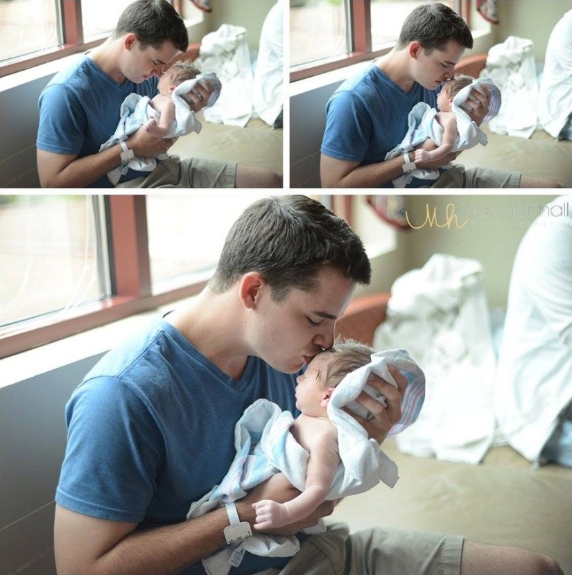 Dads see their newborn babies for the first time
