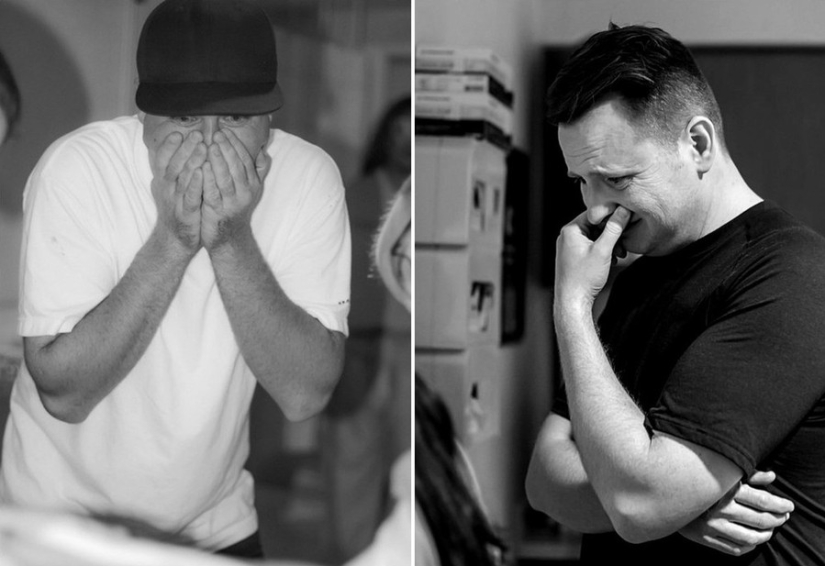 Dads see their newborn babies for the first time