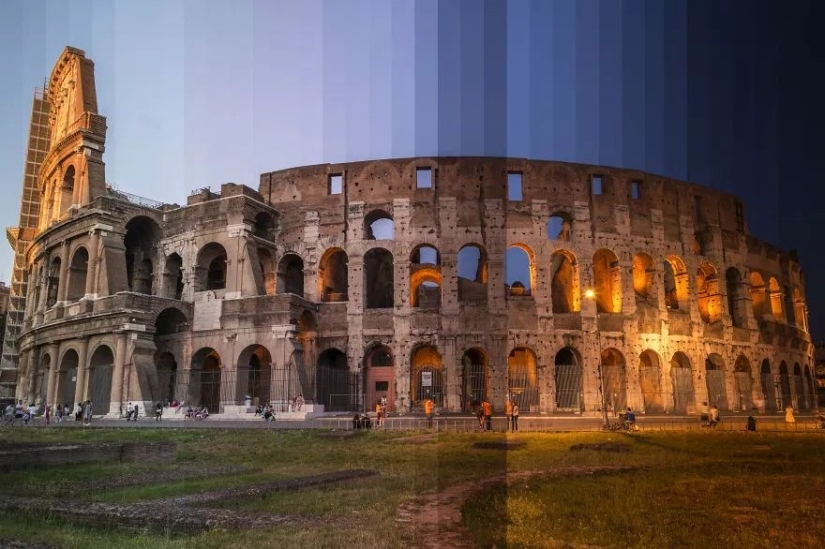 Day and night in one picture. Amazing shots of famous landmarks in an unusual format