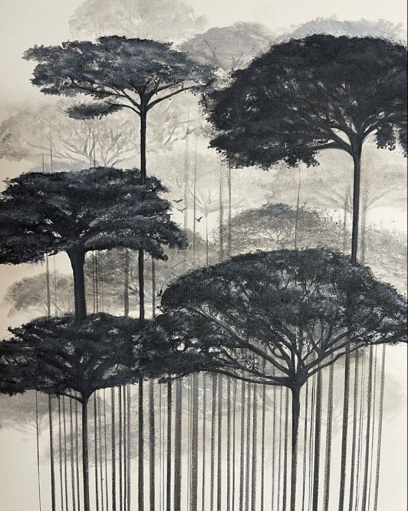 De códigos de barras a árboles: mis pinturas únicas que fusionan conceptos opuestos De códigos de barras a árboles: mis pinturas únicas que fusionan conceptos opuestos