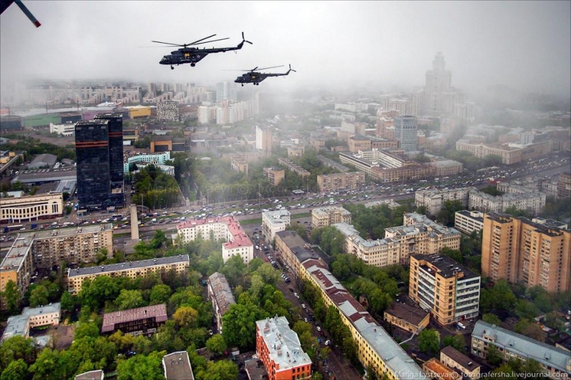 Dress rehearsal for the Victory Parade and Moscow from a helicopter Dress rehearsal for the Victory Parade and Moscow from a helicopter