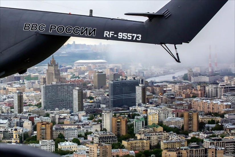 Dress rehearsal for the Victory Parade and Moscow from a helicopter Dress rehearsal for the Victory Parade and Moscow from a helicopter