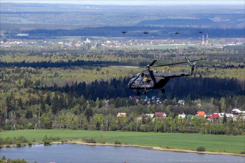 Dress rehearsal for the Victory Parade and Moscow from a helicopter Dress rehearsal for the Victory Parade and Moscow from a helicopter