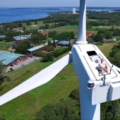 Drone caught sunbathing on a windmill