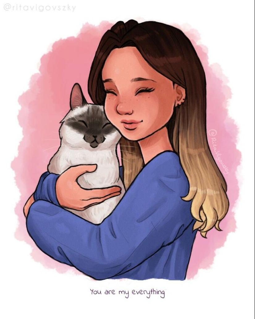 El artista crea ilustraciones conmovedoras sobre las alegrías de tener gatos.