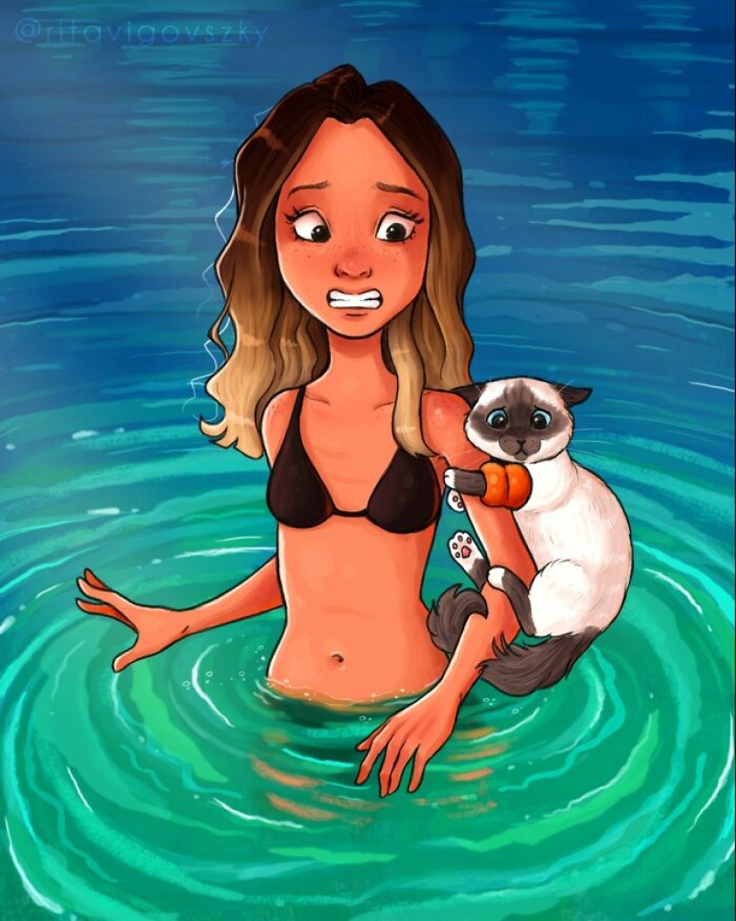 El artista crea ilustraciones conmovedoras sobre las alegrías de tener gatos.