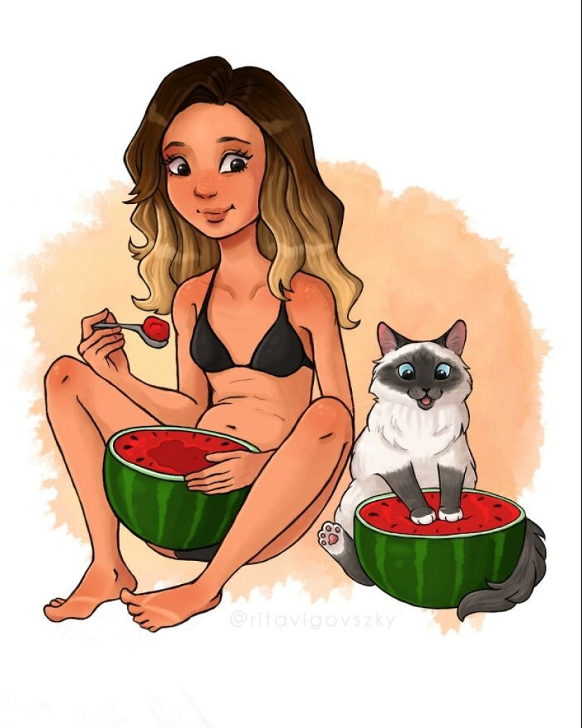 El artista crea ilustraciones conmovedoras sobre las alegrías de tener gatos.