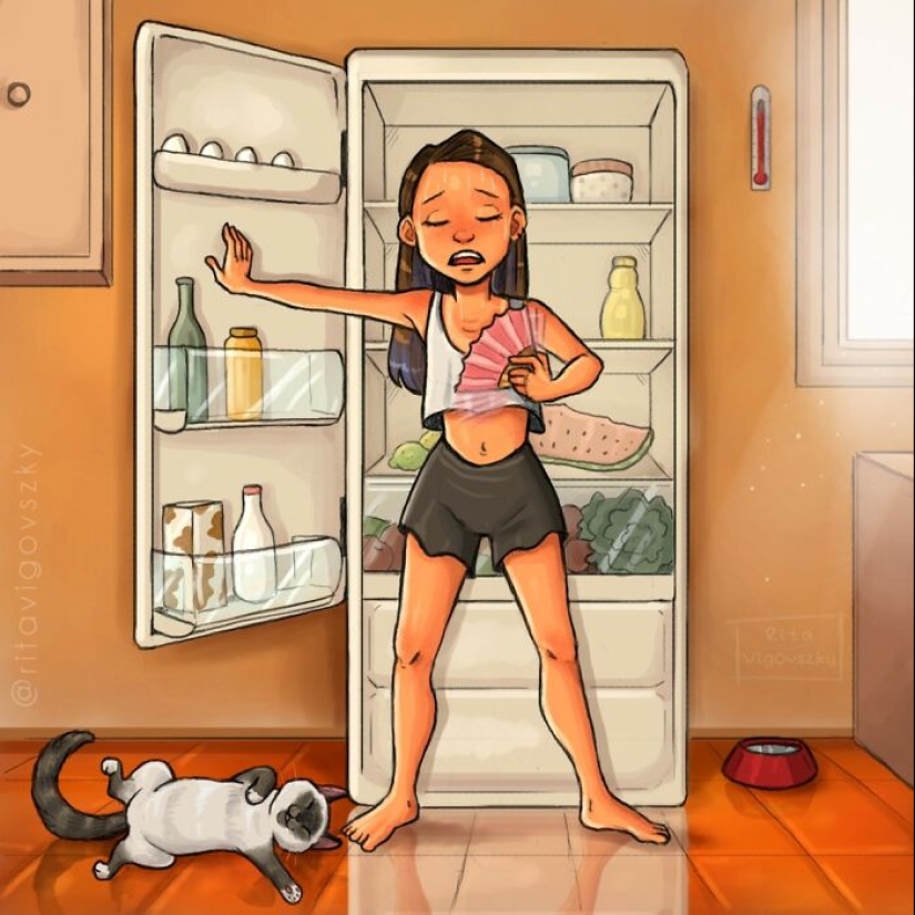 El artista crea ilustraciones conmovedoras sobre las alegrías de tener gatos.