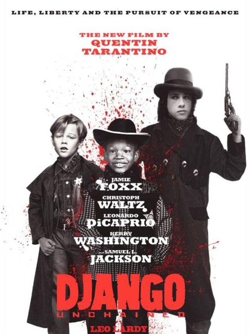 El diseñador colocó fotos infantiles de actores en carteles de películas El diseñador colocó fotos infantiles de actores en carteles de películas