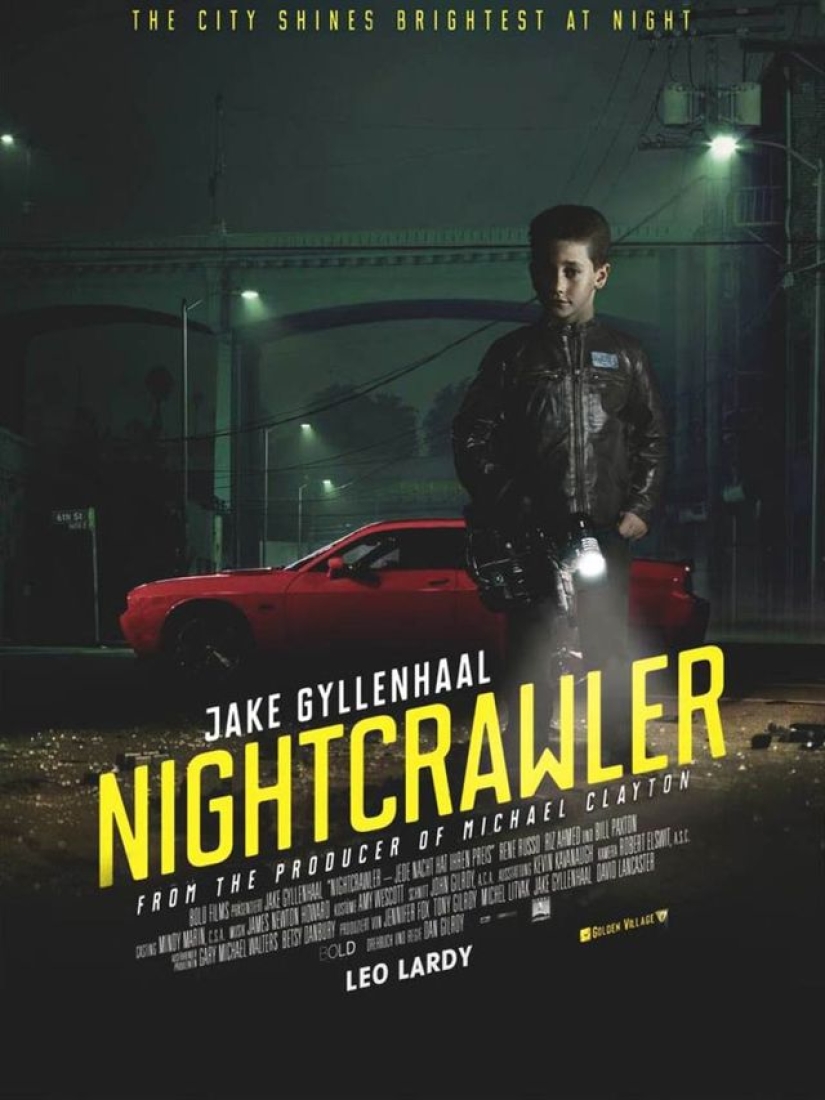 El diseñador colocó fotos infantiles de actores en carteles de películas El diseñador colocó fotos infantiles de actores en carteles de películas