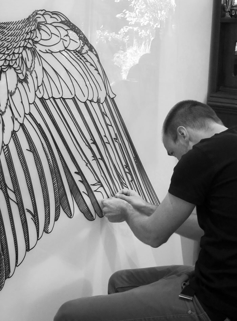 Electrical tape instead of paint. Beautiful street art from improvised materials Electrical tape instead of paint. Beautiful street art from improvised materials