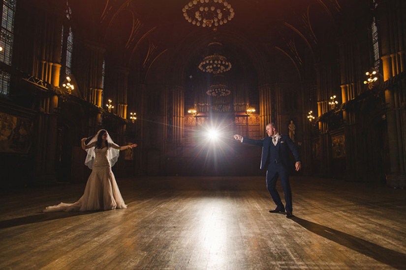 English couple get married in the style of the Harry Potter novels