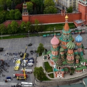 Ensayo general para el Desfile de la Victoria y Moscú desde un helicóptero