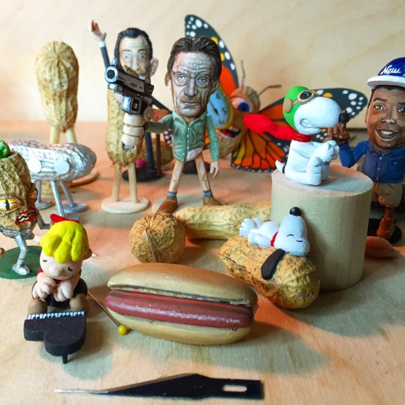 Estadounidense crea ingeniosas figuritas a partir de maní