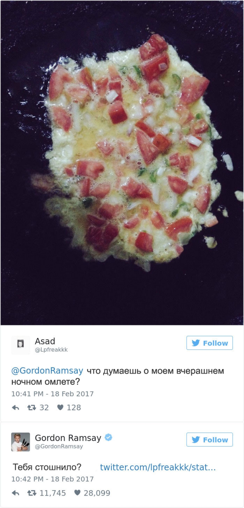 Estas personas lamentaron haber decidido mostrar sus platos en Twitter al chef Gordon Ramsay