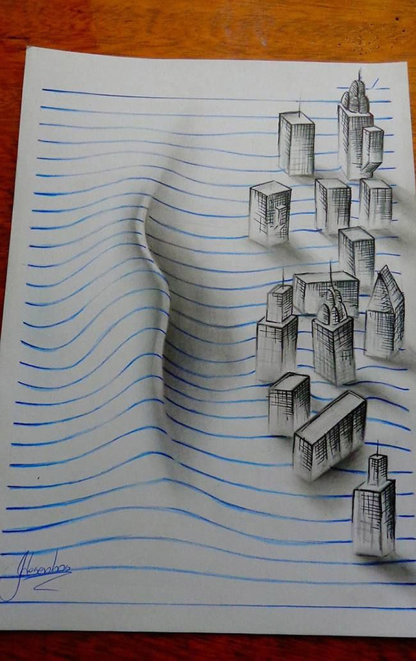 Fantastic 3D illusions on ordinary sheets in a line