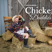 Farmers and their chickens in the Chicken Daddies 2024 calendar