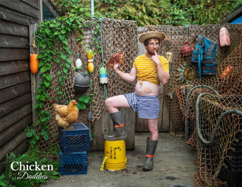 Farmers and their chickens in the Chicken Daddies 2024 calendar