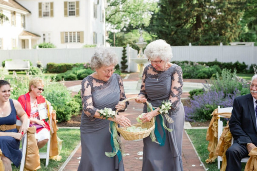 Flower girls: the grandmothers of the bride and groom worked well together during the wedding