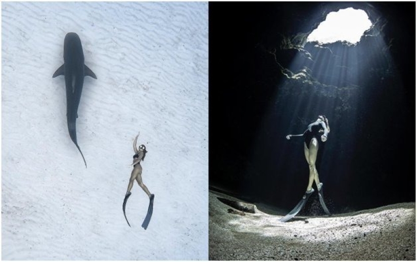 Graciosas sirenas en ingravidez en las pinturas de un fotógrafo submarino (14 fotos)