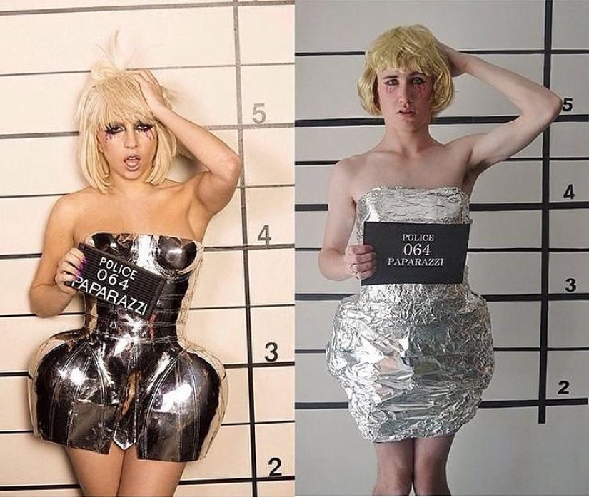 Guy funny recreates celebrity photos at home