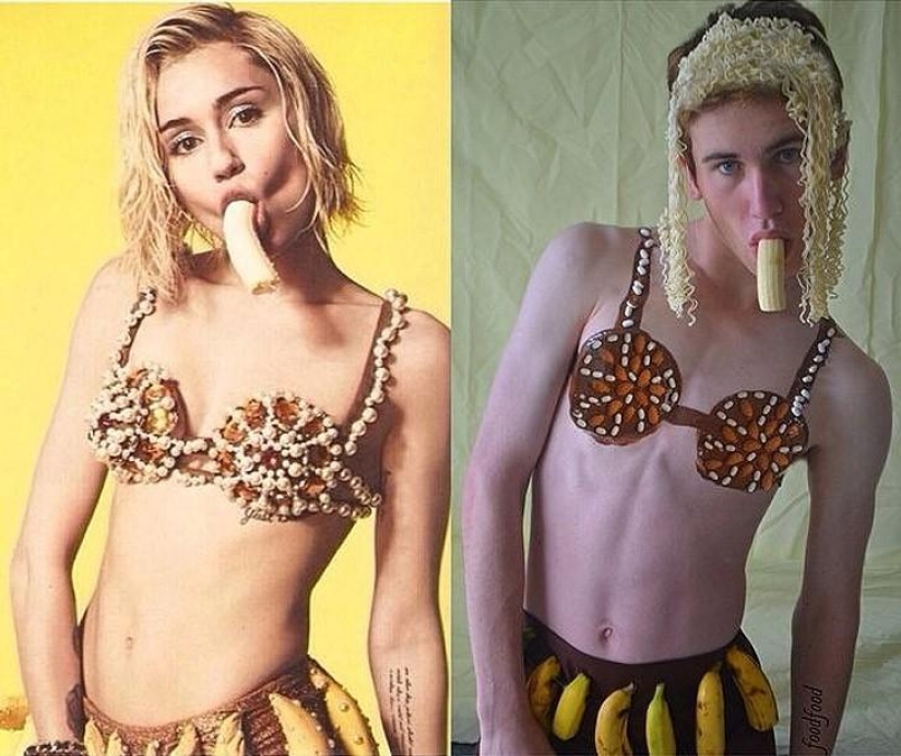 Guy funny recreates celebrity photos at home